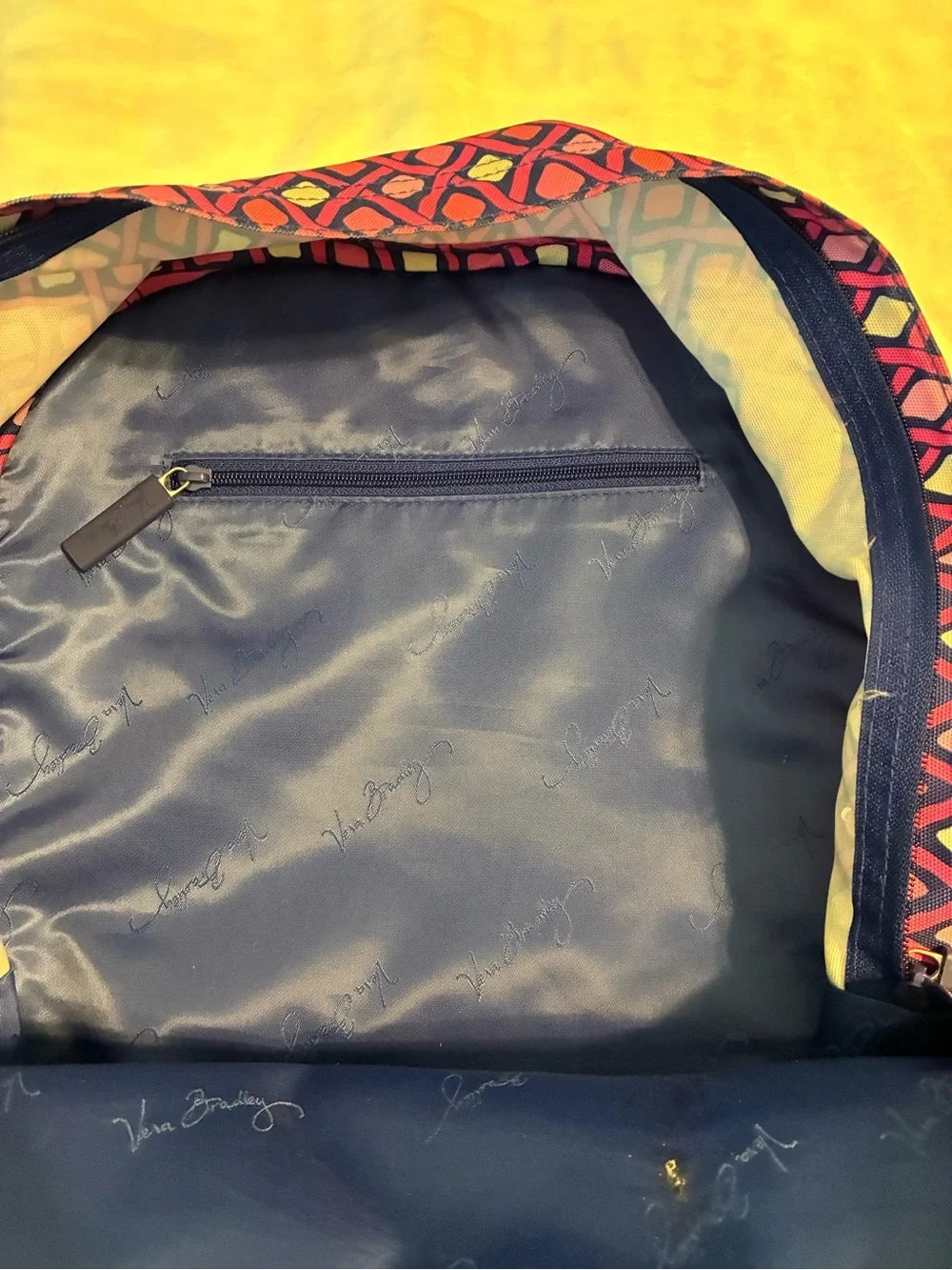 Vera Bradley Large Pink & Navy Geometric Backpack